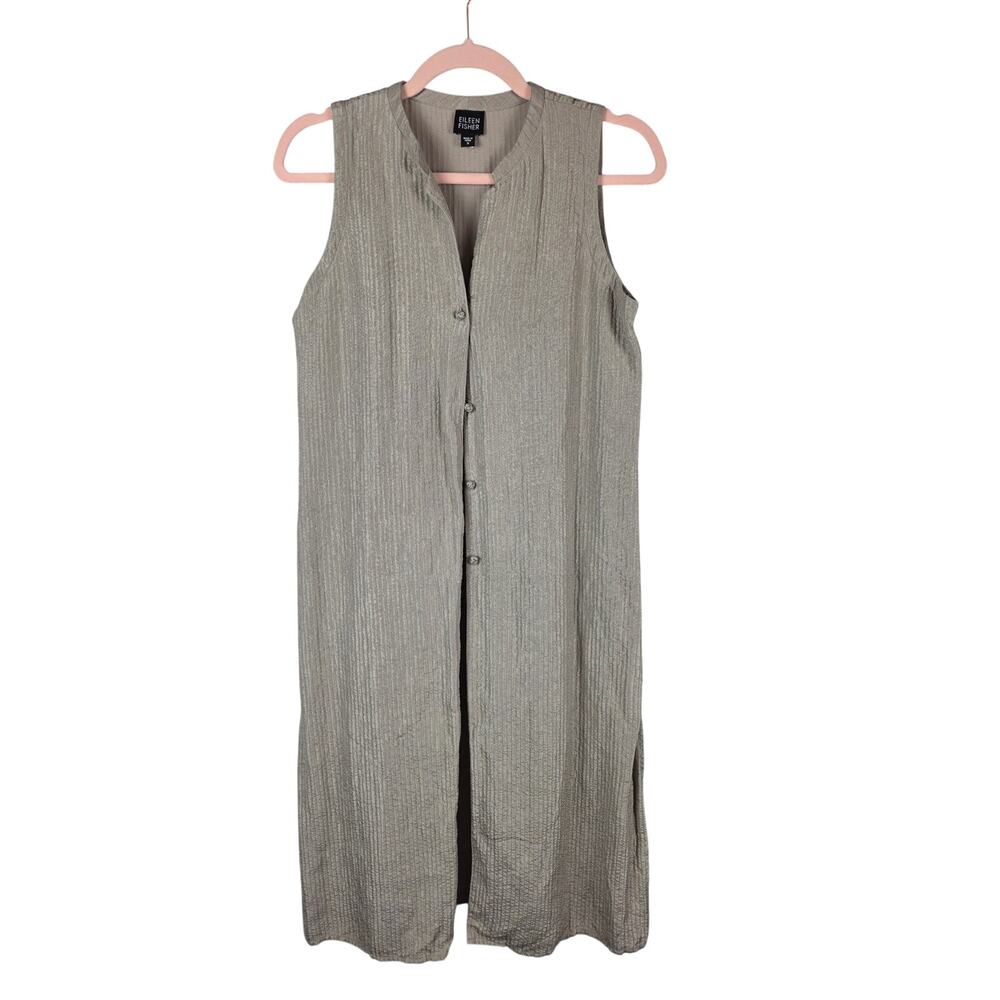 Eileen Fisher Silk Top Sz S Quiet Luxury Gray Textured Quiet Luxury Tunic Dress